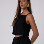 Button-Front crop top with thin straps