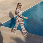 Linework linen pants with pockets