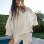 Sparkly- sleeved linen top