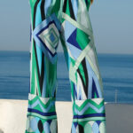 Retro printed pants with elastic waist