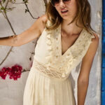 Sleeveless maxi dress with crochet detailing on waist