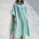 Silver-striped flowy linen dress