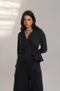 Striped Blouse with Tie-Front Bow