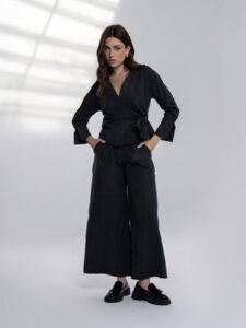 Striped Blouse with Tie-Front Bow - Image 3