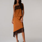 Lace-Detail Satin Asymmetrical Skirt