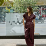 Sleeveless V-Neck Faux Leather Belted Top