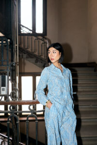 Embroidery Striped Linen  Blouse