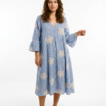 Striped linen embroidery dress