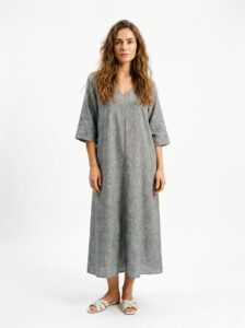 Oversized V-Neck Linen Dress