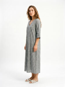 Oversized V-Neck Linen Dress - Image 2
